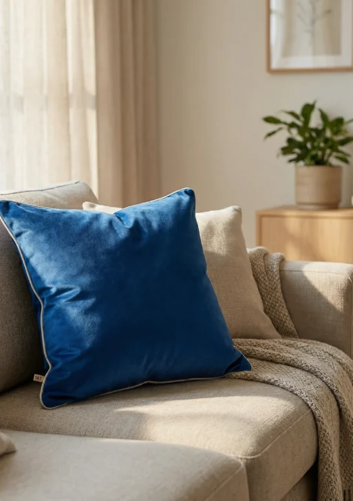 Çini At Lacivert Düz Renk Kırlent Kılıfı