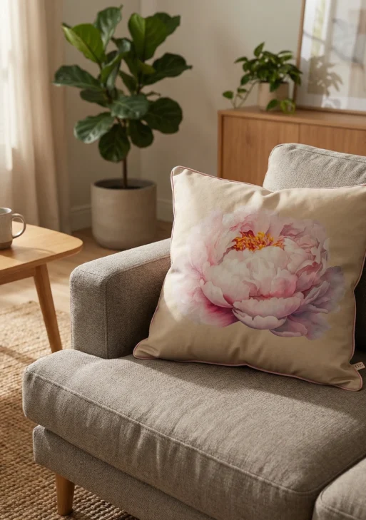 Şakayık Desenli Kırlent Kılıfı