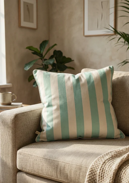 Su Yeşili Çizgili Kırlent Kılıfı