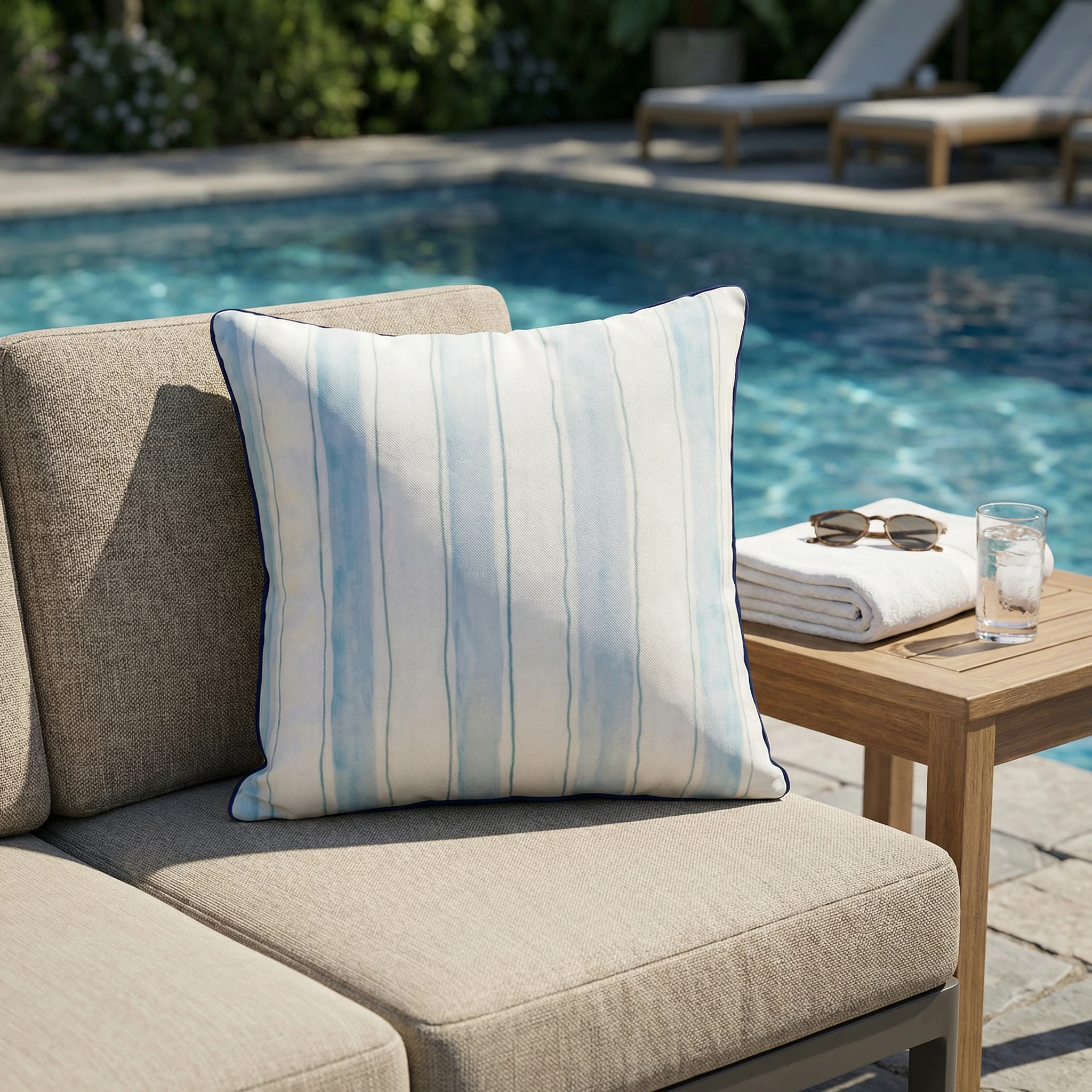 Mavi Çizgili Kırlent Kılıfı