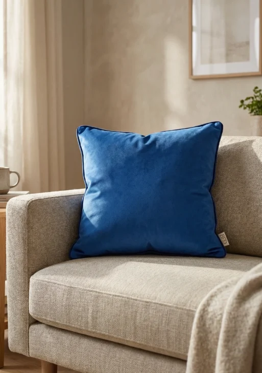 Istakoz Desen Lacivert Düz Renk Kırlent Kılıfı