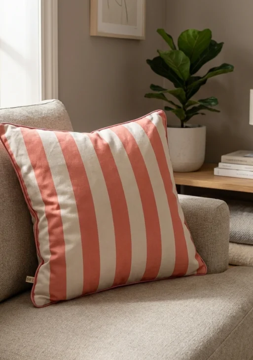 Pembe Çizgili Kırlent Kılıfı