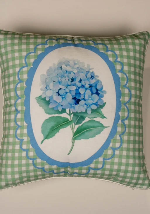 Ortanca Çiçek Desenli Kırlent Kılıfı