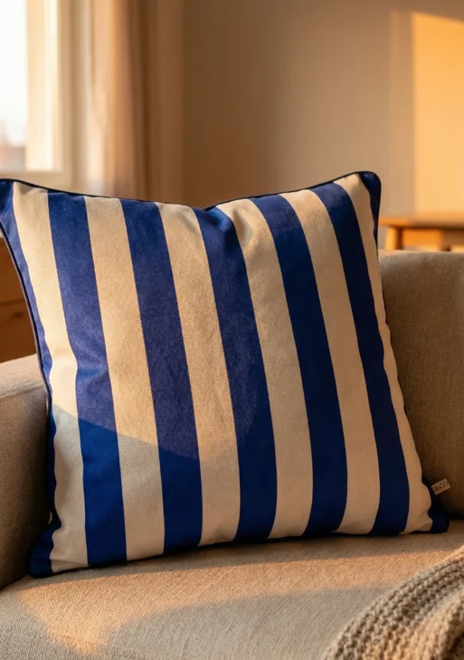 Lacivert  Çizgili Kırlent Kılıfı