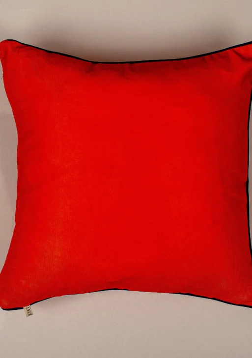 Mavi Kırmızı Nar Çiçeği Düz Renk Kırlent Kılıfı