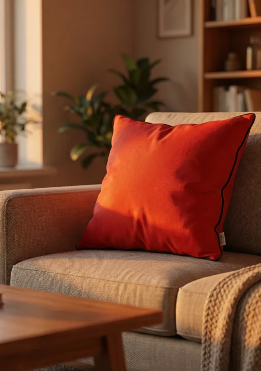 Mavi Kırmızı Nar Çiçeği Düz Renk Kırlent Kılıfı