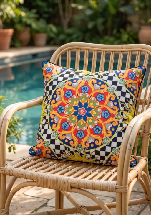 Güneş Dama Desenli Kareli Kırlent Kılıfı