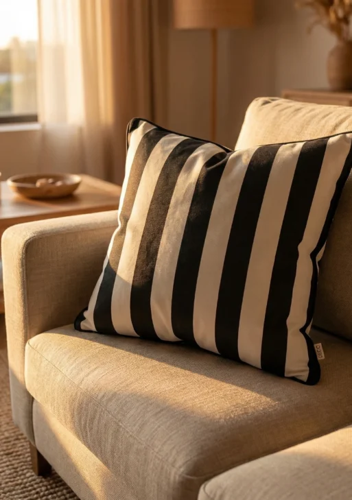 Siyah Çizgili Kırlent Kılıfı