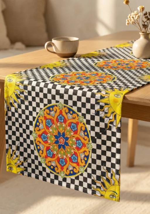 Güneş Desenli Damalı Runner