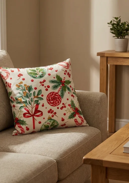 Yılbaşı Desenli Kırlent Kılıfı