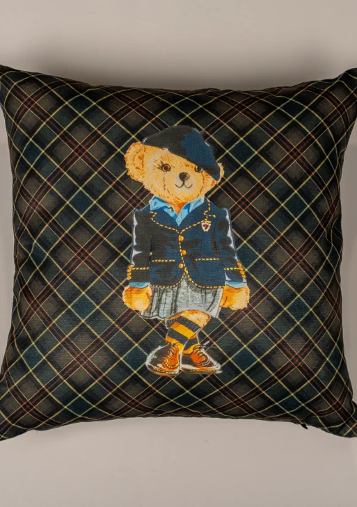 Ayıcık Desenli Kareli Kırlent Kılıfı