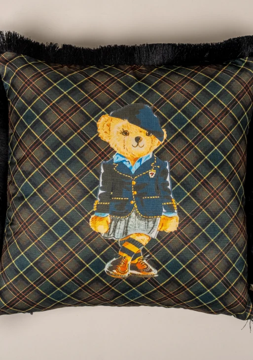 Ayıcık Desenli Püsküllü Kırlent Kılıfı