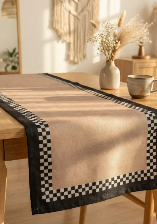 Kareli Krem Rengi Runner