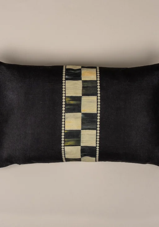 Ortası Şerit Mac Desen Dikdörtgen Kırlent Kılıfı