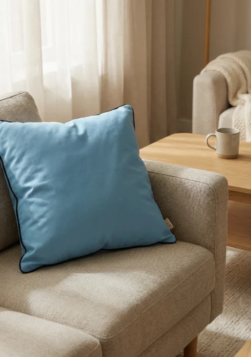 Çiçekli At Buz Mavisi Kırlent Kılıfı