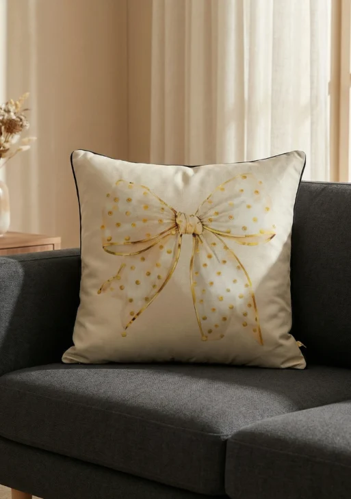 Yılbaşı Fiyonk Desenli Kırlent Kılıfı