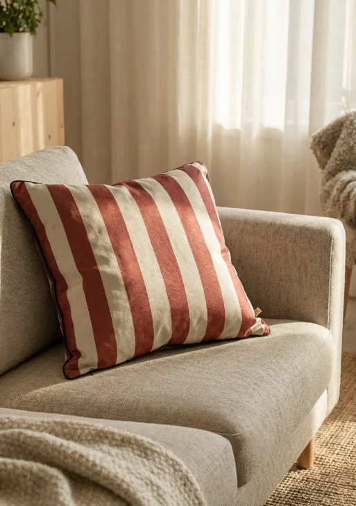 Kahverengi Çizgili Kırlent Kılıfı